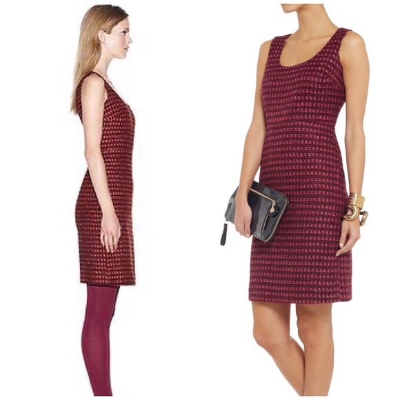 Tory Burch Dresses & Skirts - Tory Burch victory tweed dress maroon gold size 4